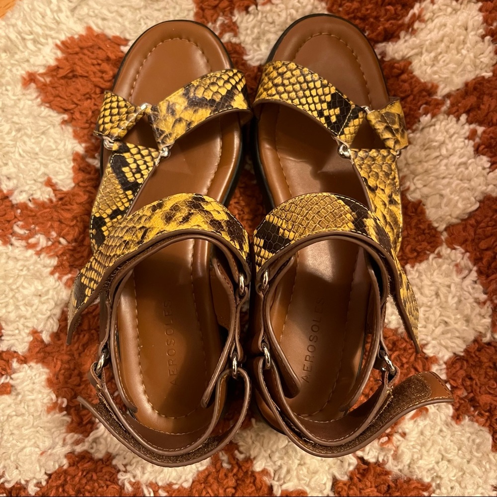 Aerosoles Wave Yellow Snakeskin Sandals - Picture 3 of 4